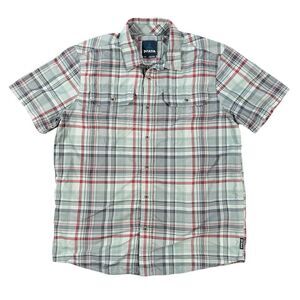 Prana Small Gray Plaid Short Sleeve Button Up Men's Hiking‎ Shirt